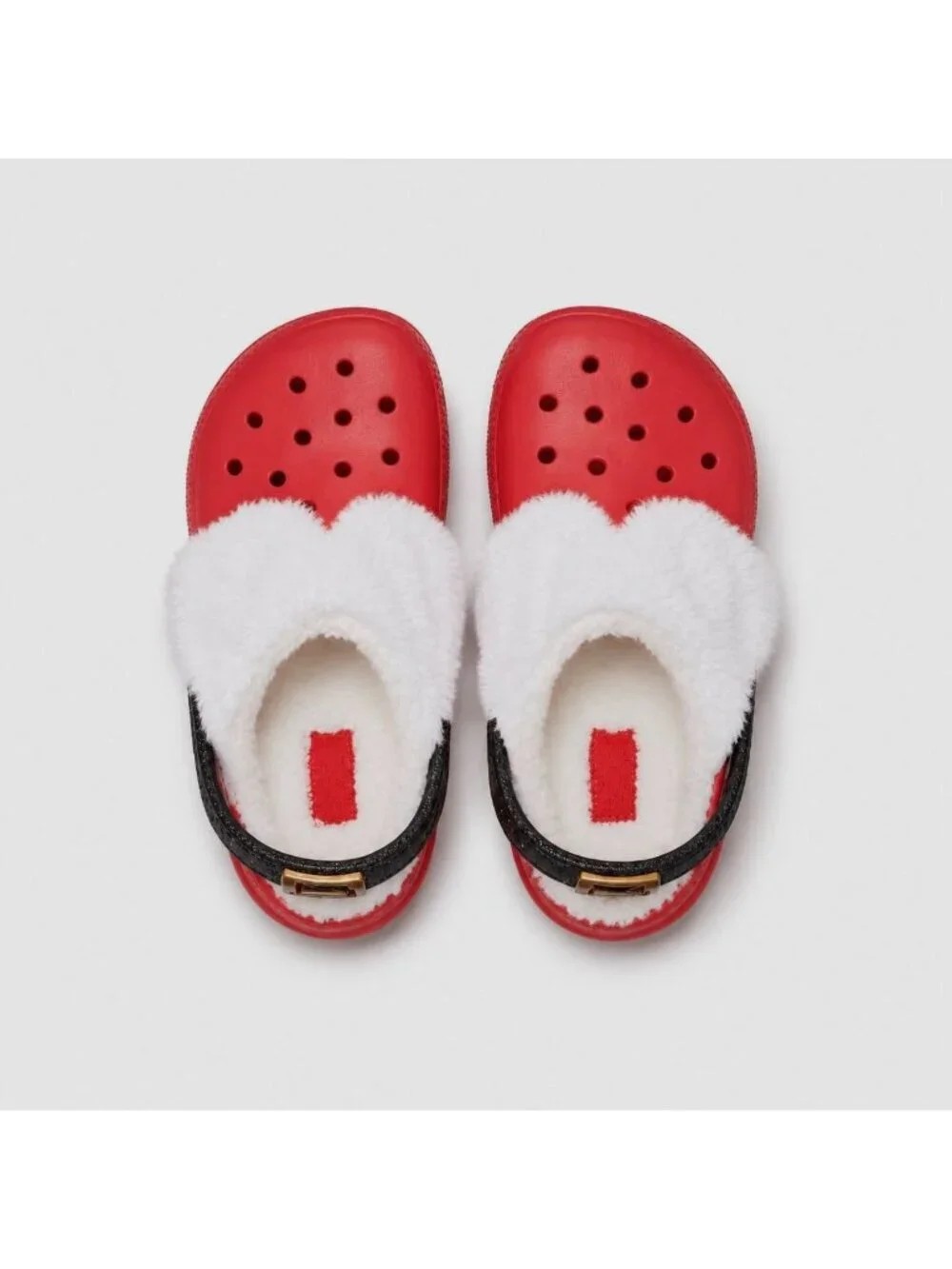 Crocs Classic Lined Santa Clog Toddler C7 Red Black Fuzzy Christmas Holiday